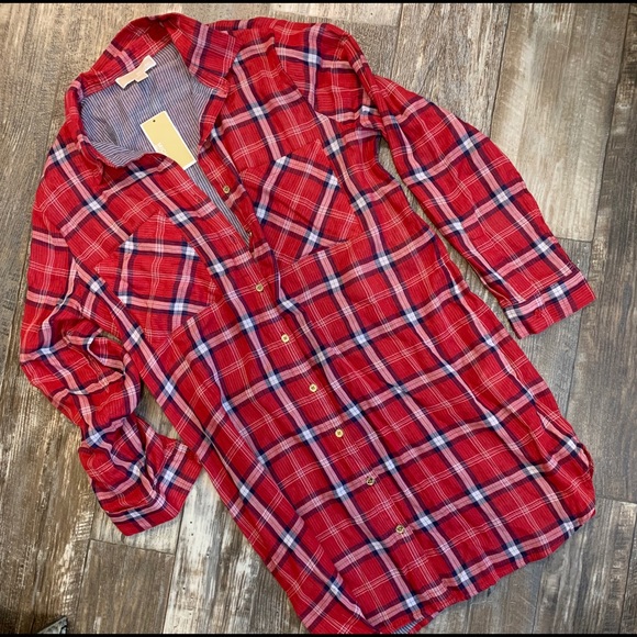 Michael Kors Dresses & Skirts - Michael Kors Plaid Shirt Dress with Gold Buttons